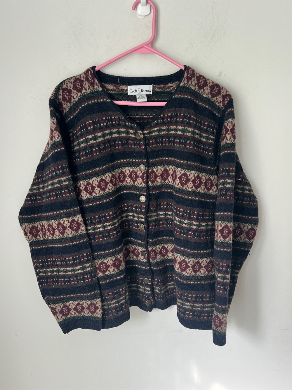 Vintage Croft & Barrow Wool Button up Cardigan Cottagecore, size XL^